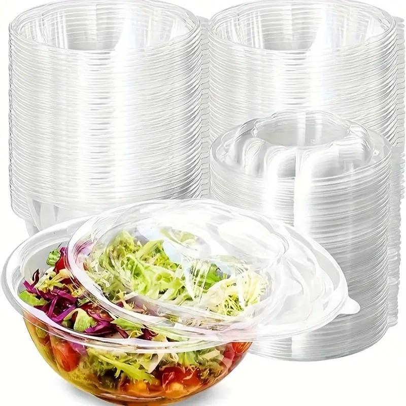 Meal Prep Quinoa - 50‑pack 32‑ounce clear plastic salad bowls