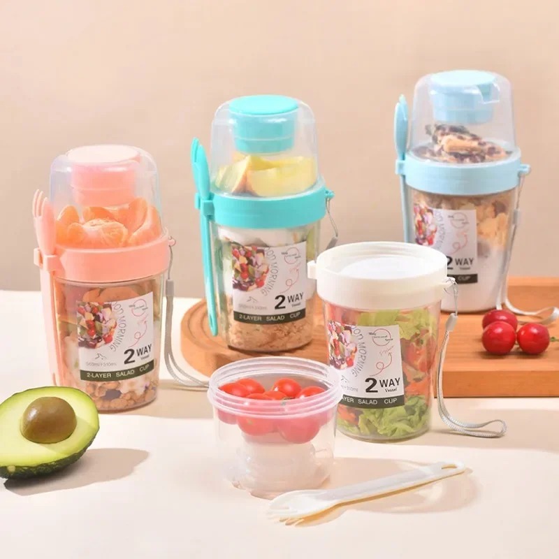 Portable Salad Cup Double Oatm - Salad Container Jar ulasan dan harga