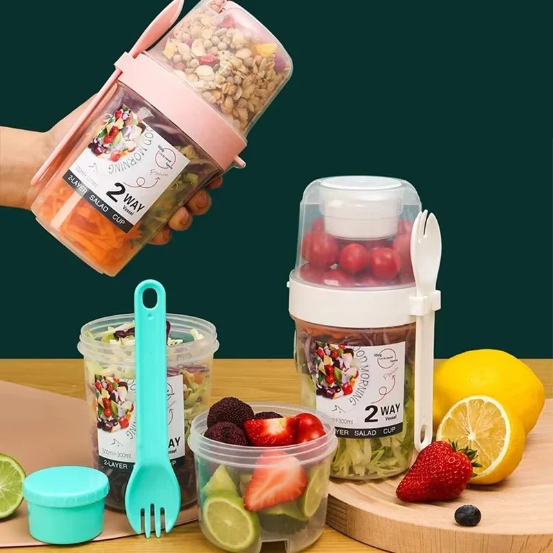 Portable Salad Cup Double Oatm - Salad Container Jar ulasan dan harga
