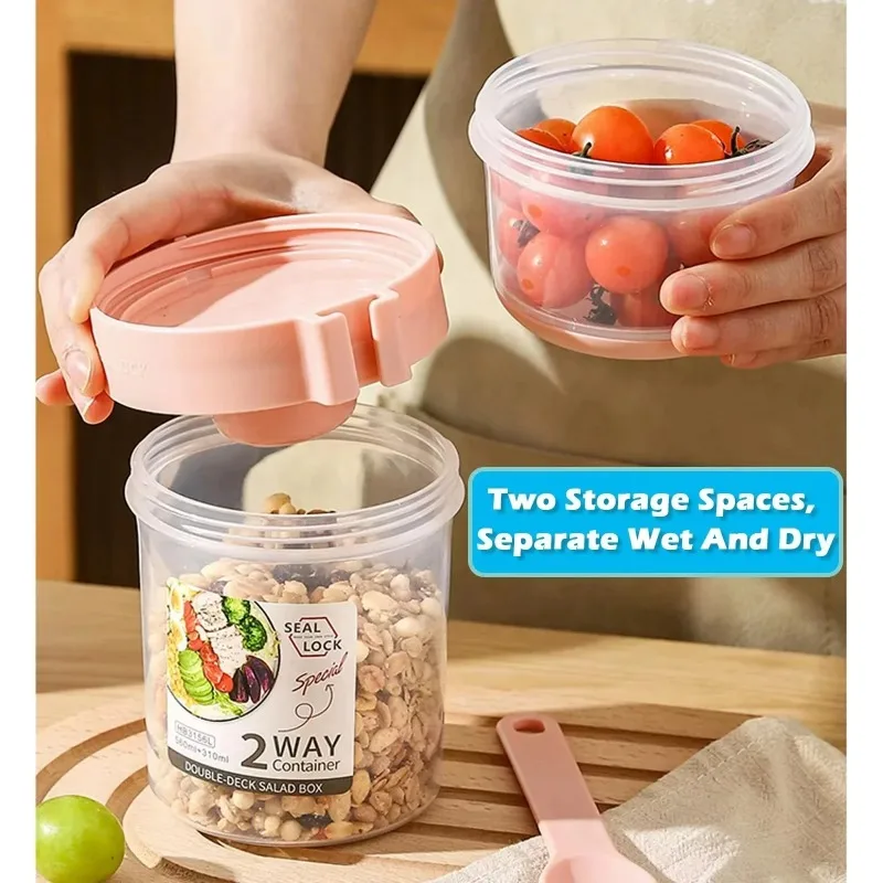 Portable Salad Cup Double Oatm - Salad Container Jar ulasan dan harga