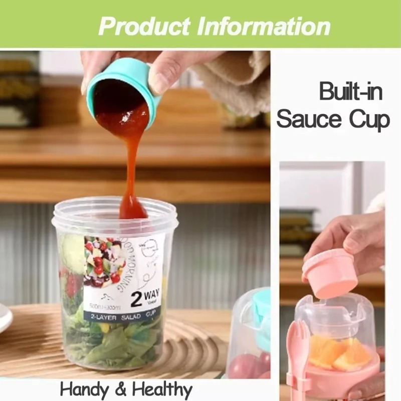 Portable Salad Cup Double Oatm - Salad Container Jar ulasan dan harga